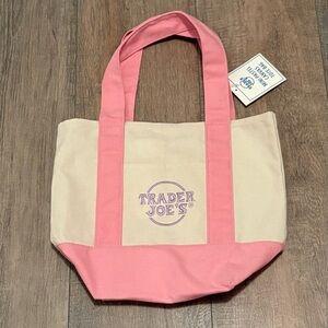 Trader Joe's pastel Pink and Cream mini Tote Bag, NWT